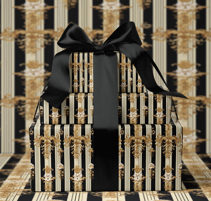 Luxury Black Cream Baroque Wrapping Paper