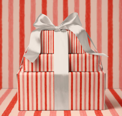 Red and Pink Striped Gift Wrap