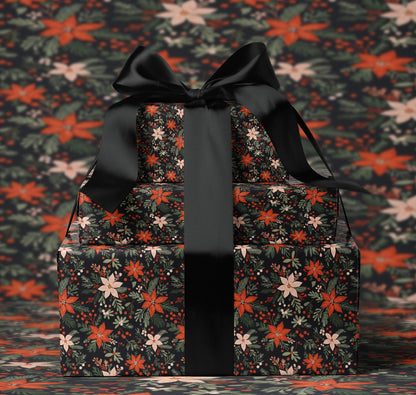 Black Poinsettia Christmas Wrapping Paper