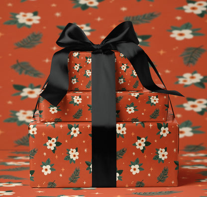 Floral Gift Wrap with Pine & Stars