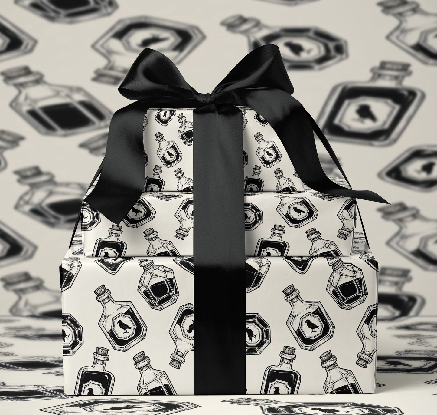Raven Bottle Pattern Wrapping Paper