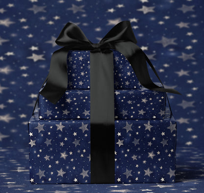 Navy White Stars Wrapping Paper