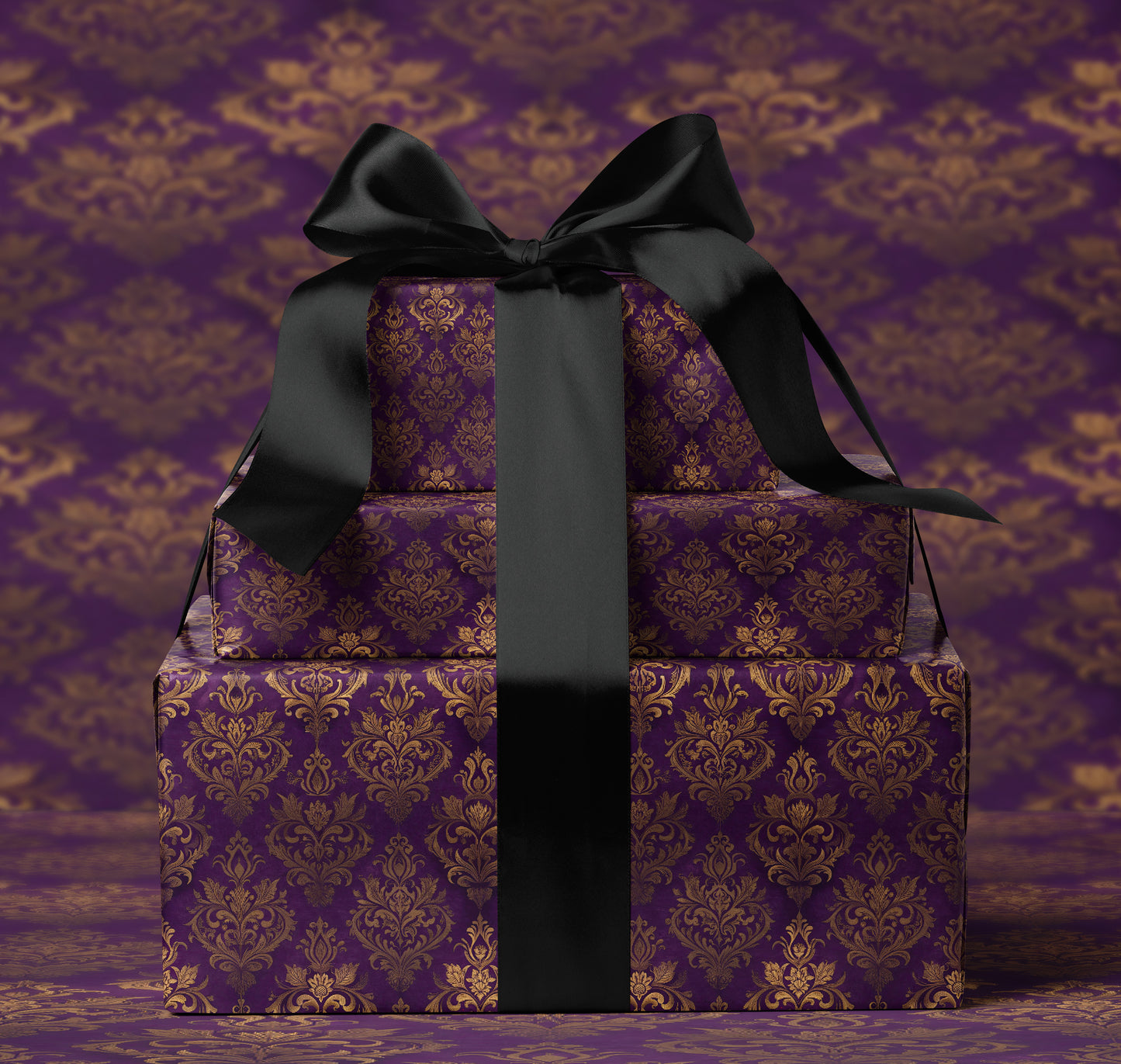 Purple Baroque Damask Wrapping Paper