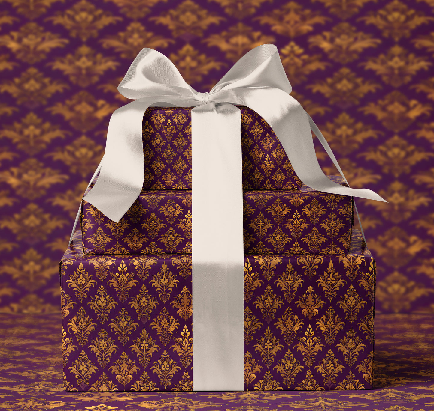 Luxury Purple Baroque Damask Wrapping Paper