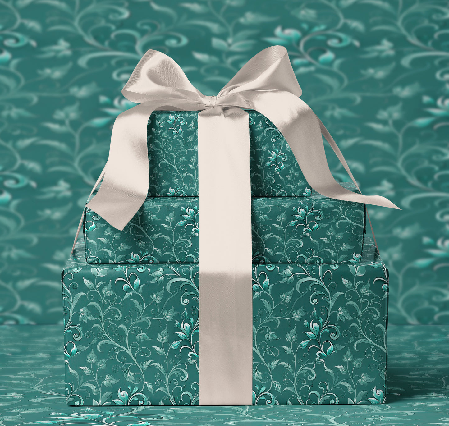 Teal Floral Baroque Wrapping Paper