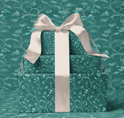 Teal Floral Baroque Wrapping Paper