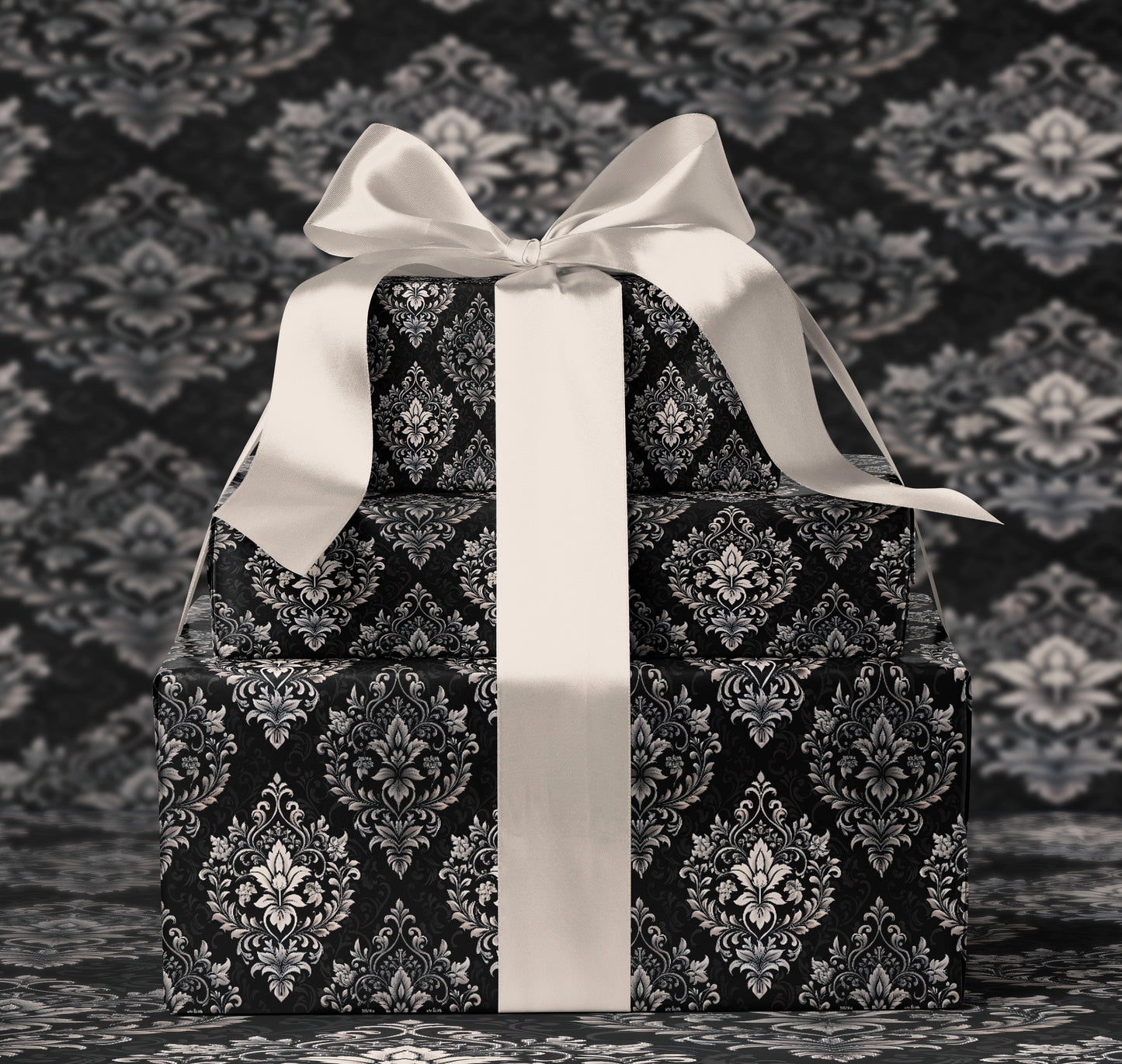 Elegant Silver Damask Wrapping Paper