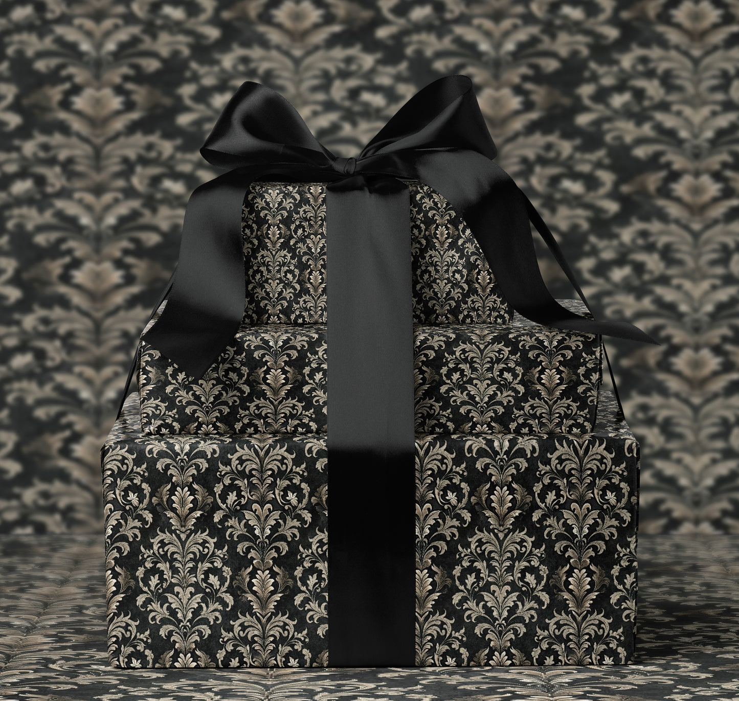 Elegant Black Damask Wrapping Paper
