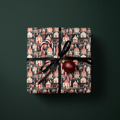 Dark Christmas Village Wrapping Paper