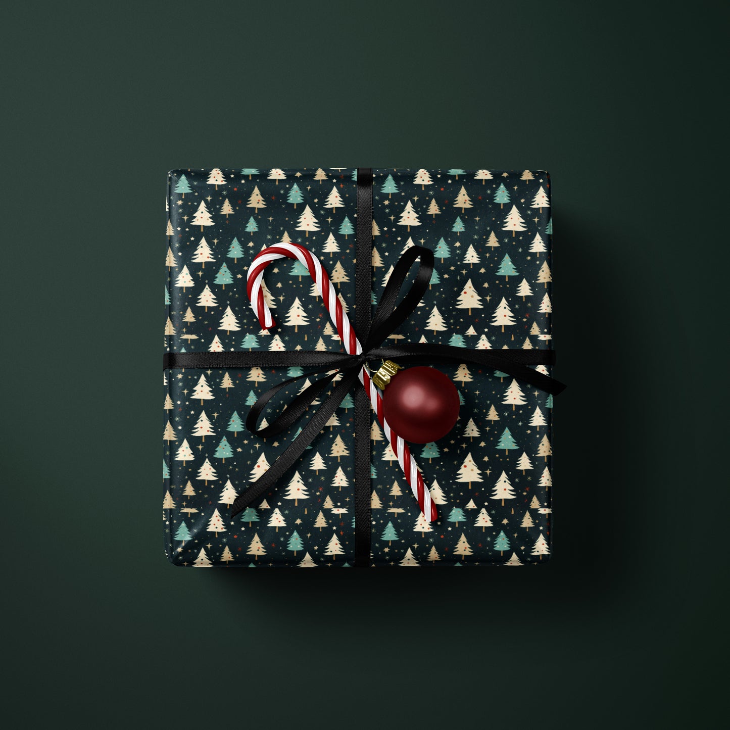 Elegant Black and Gold Christmas Tree Gift Wrap