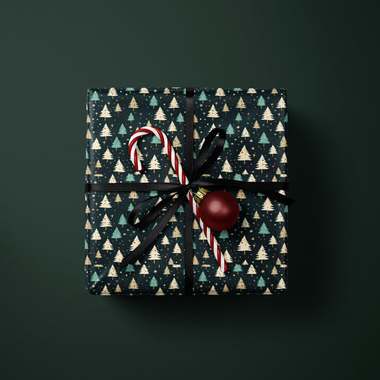 Elegant Black and Gold Christmas Tree Gift Wrap