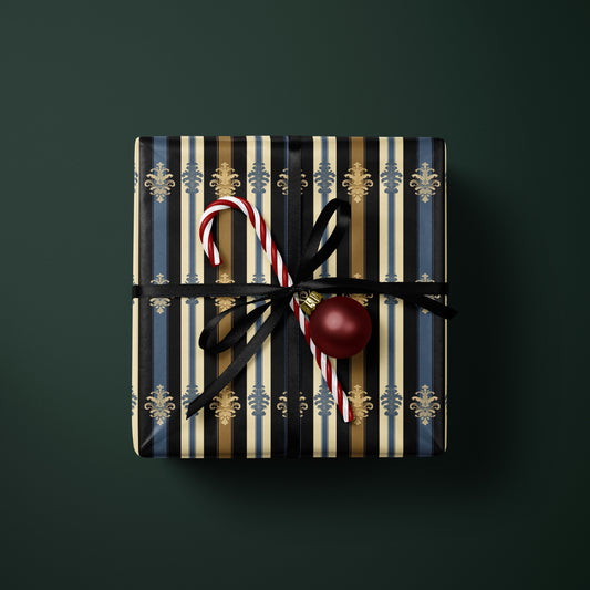 French Fleur Blue Gold Wrapping Paper