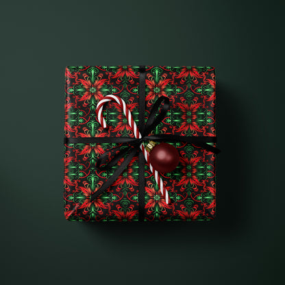 Luxury Red & Green Damask Wrapping Paper
