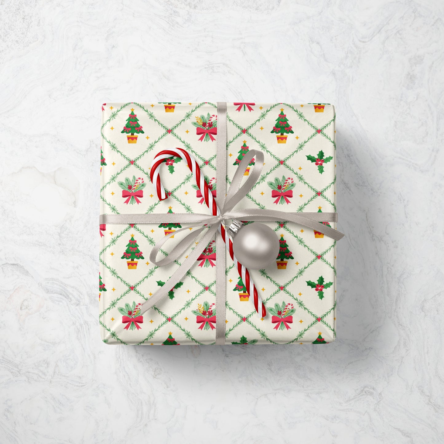 Christmas Wrapping Paper Roll with Trees & Holly