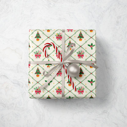 Christmas Wrapping Paper Roll with Trees & Holly