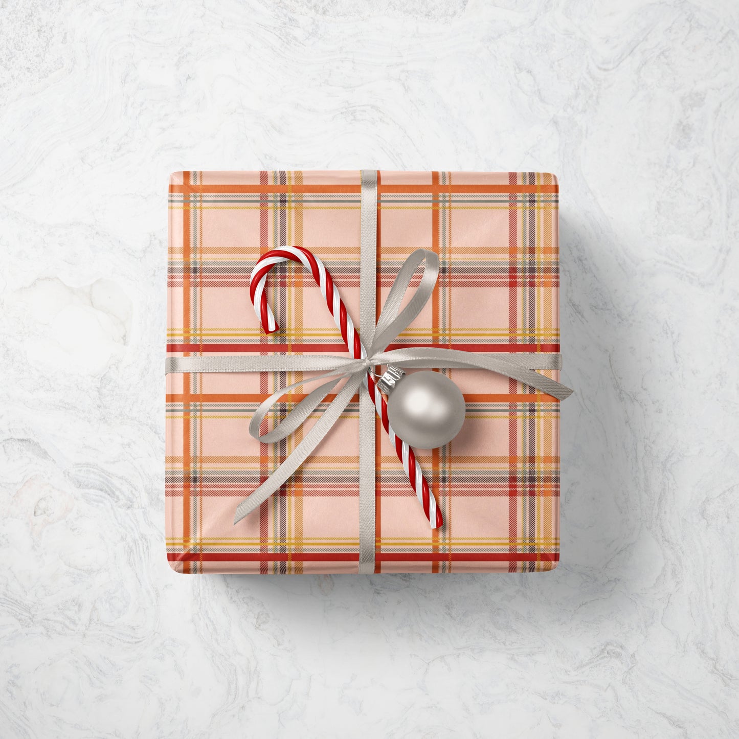 Peach Plaid Wrapping Paper