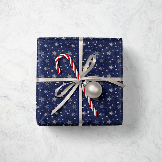 Navy White Stars Wrapping Paper