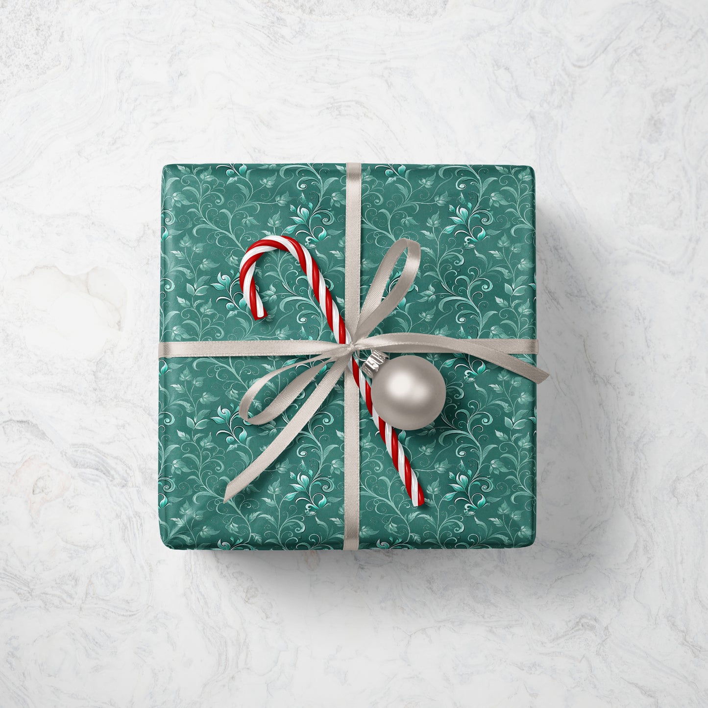Teal Floral Baroque Wrapping Paper