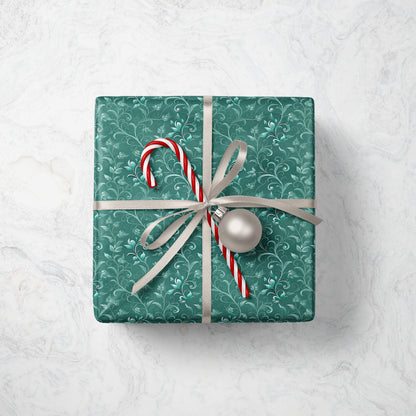 Teal Floral Baroque Wrapping Paper