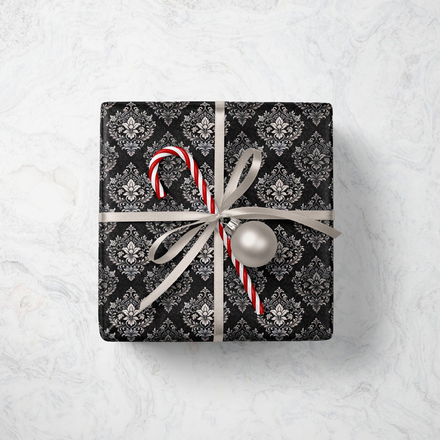 Elegant Silver Damask Wrapping Paper