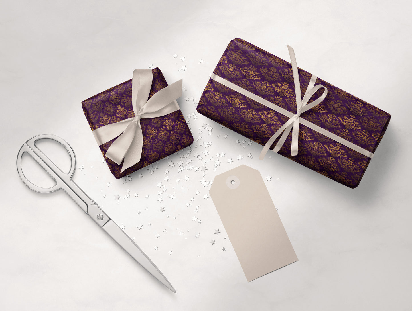 Purple Baroque Damask Wrapping Paper