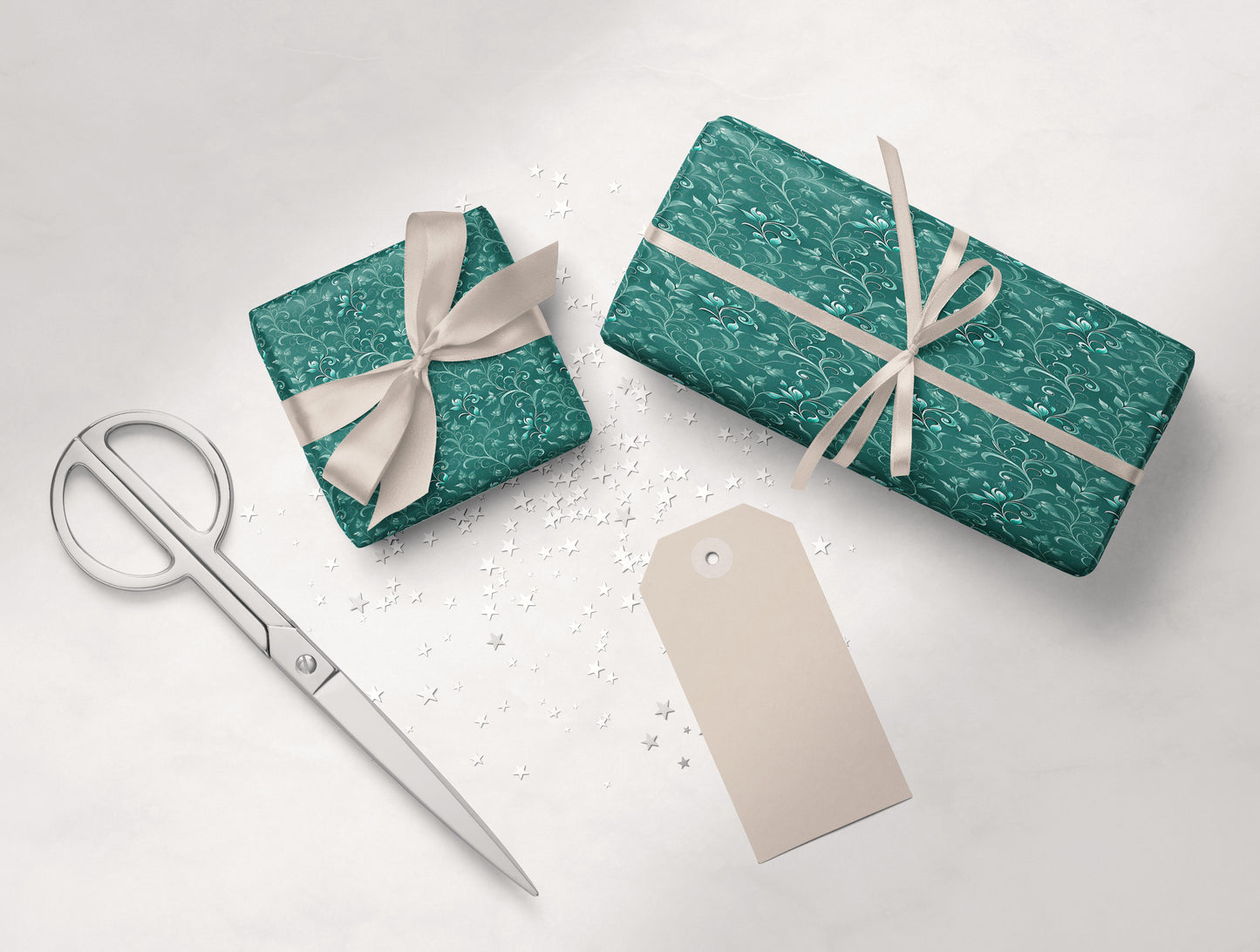 Teal Floral Baroque Wrapping Paper