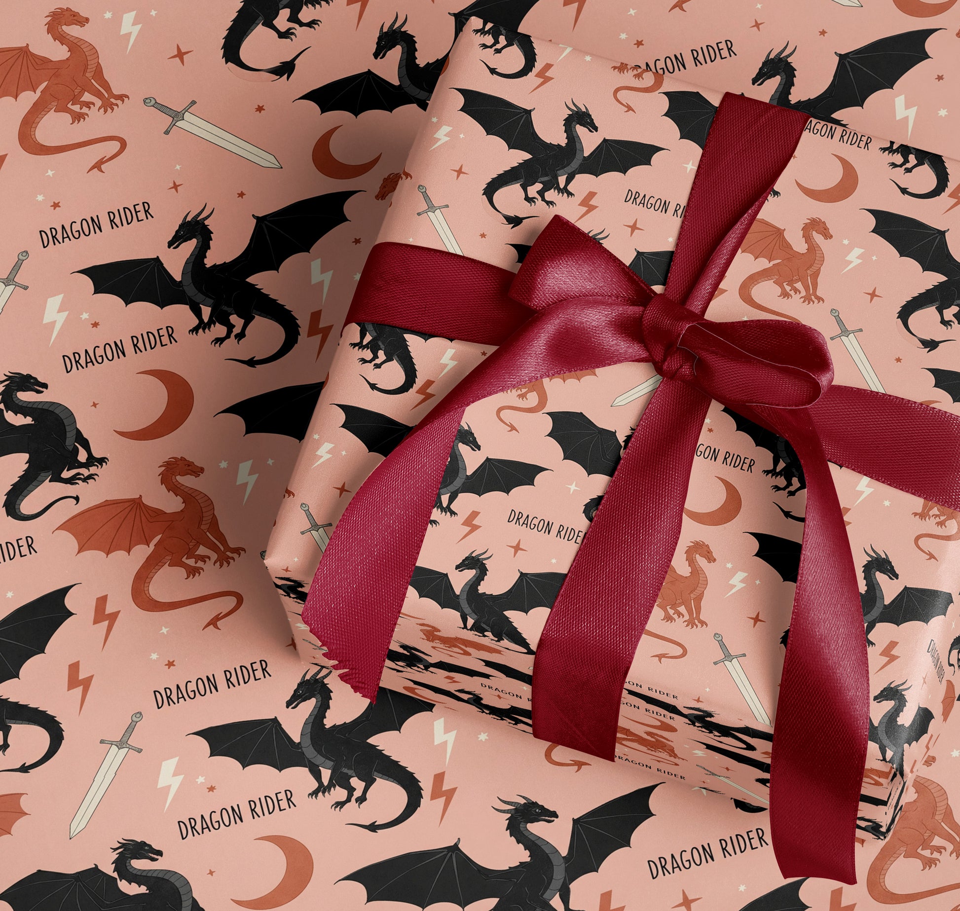 Peach Dragon Rider Wrapping Paper Roll - MagicMerchEmporium