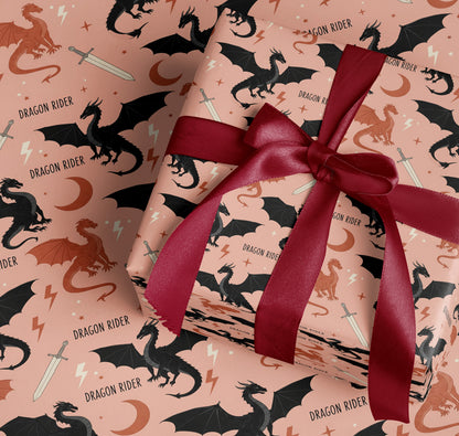 Peach Dragon Rider Wrapping Paper Roll - MagicMerchEmporium