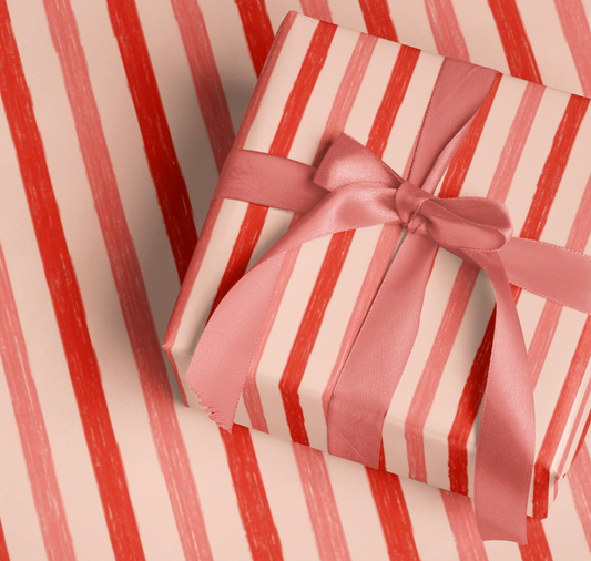 Red and Pink Striped Gift Wrap