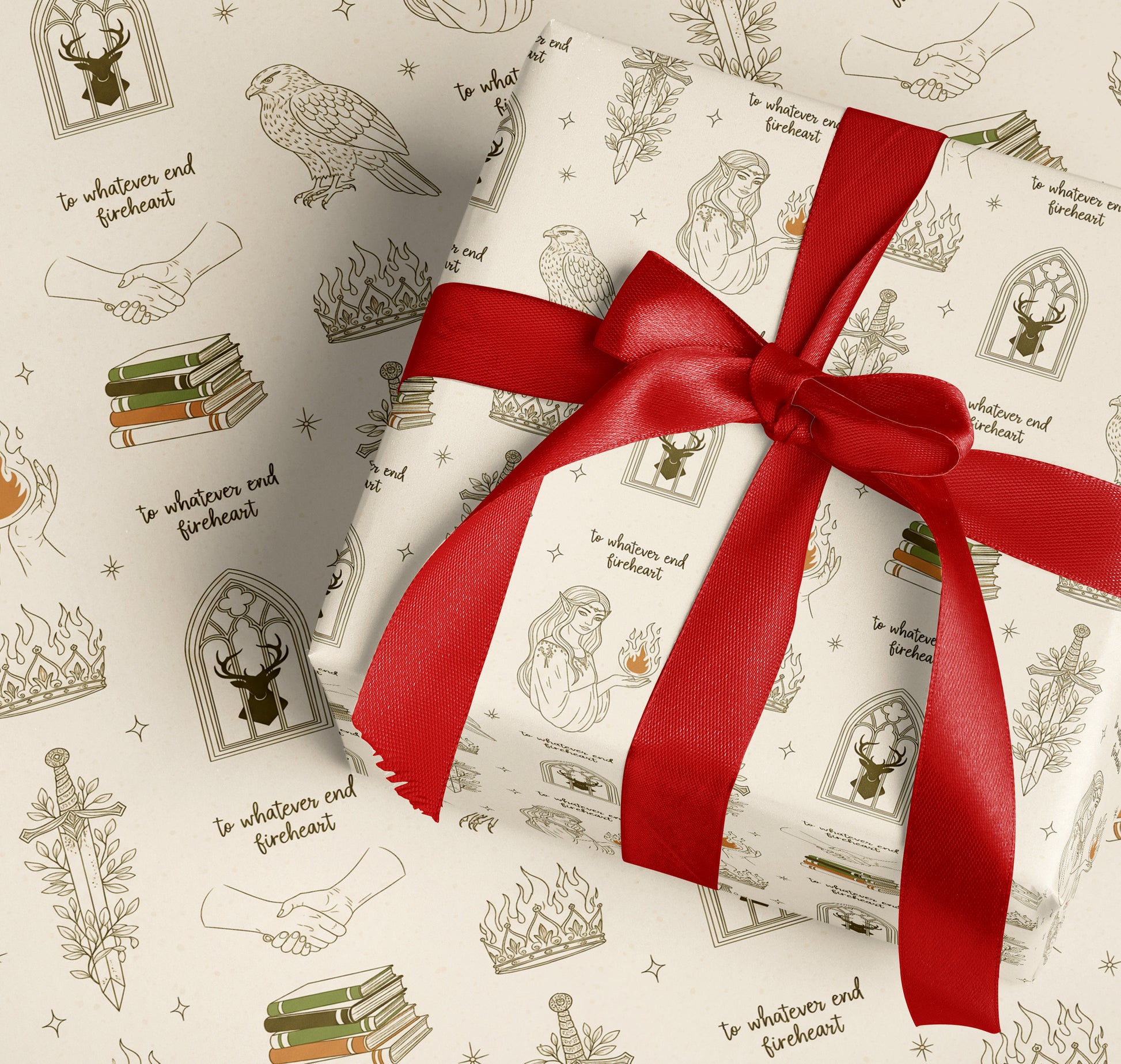 Fireheart Cream Wrapping Paper - MagicMerchEmporium