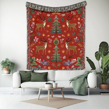 Festive Woodland Deer Christmas Throw Blanket 🦌🎄