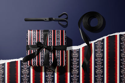 Red Navy Decorative Stripe Wrapping Paper