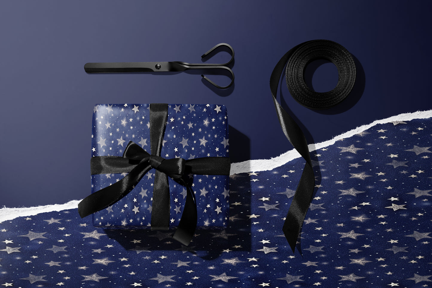 Navy White Stars Wrapping Paper