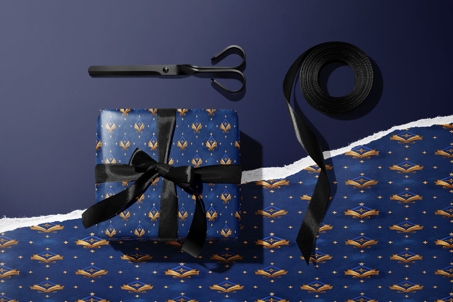 Royal Blue Fleur-de-Lis Wrapping Paper