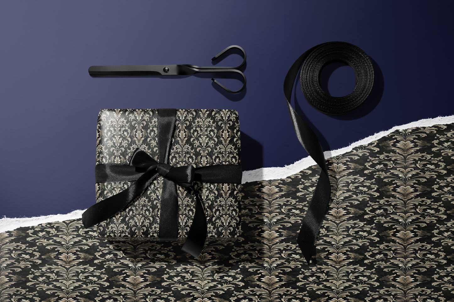 Elegant Black Damask Wrapping Paper