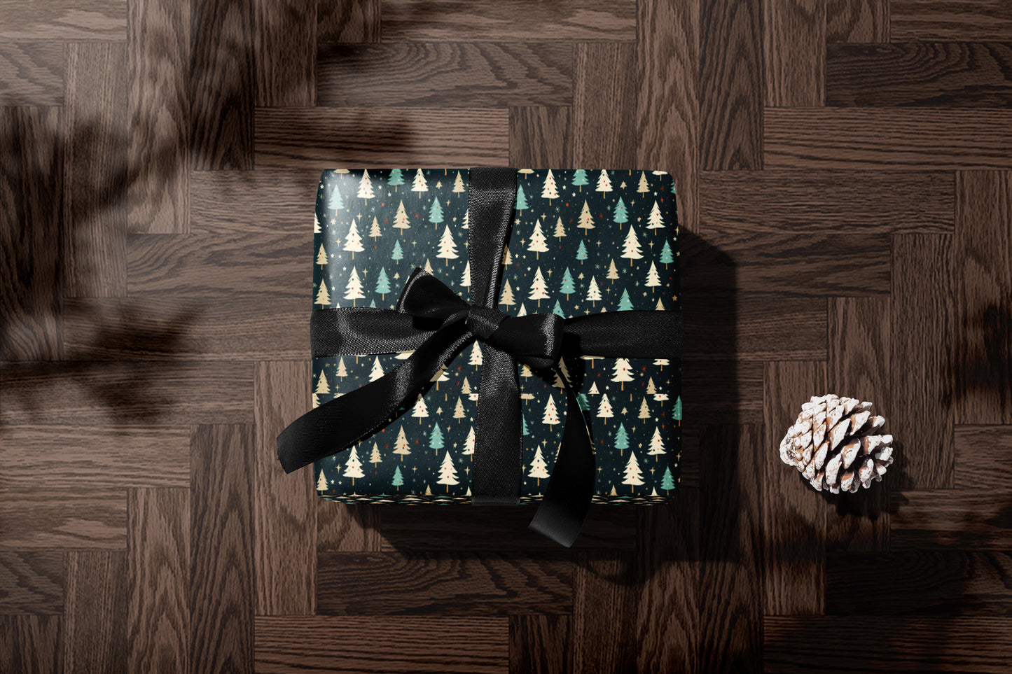 Elegant Black and Gold Christmas Tree Gift Wrap
