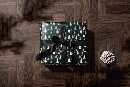 Elegant Black and Gold Christmas Tree Gift Wrap