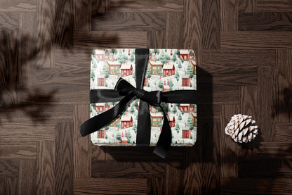 Snowy Winter Town Wrapping Paper