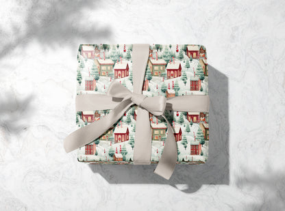 Snowy Winter Town Wrapping Paper