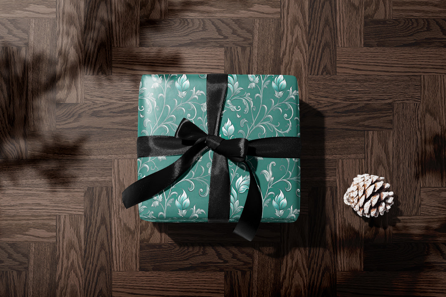 Teal and Silver Floral Damask Wrapping Paper