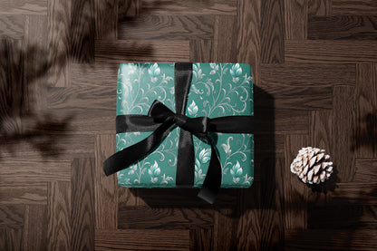 Teal and Silver Floral Damask Wrapping Paper