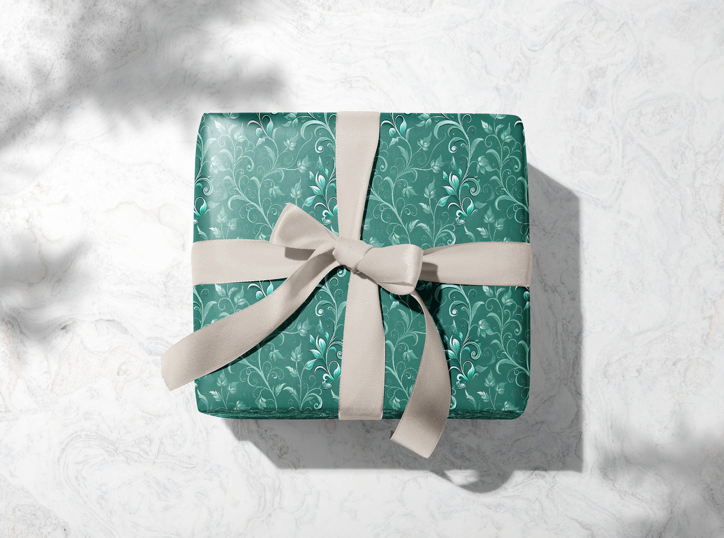 Teal Floral Baroque Wrapping Paper