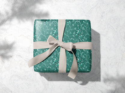 Teal Floral Baroque Wrapping Paper