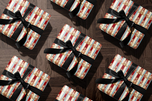 Victorian Red Blue Floral Baroque Wrapping Paper