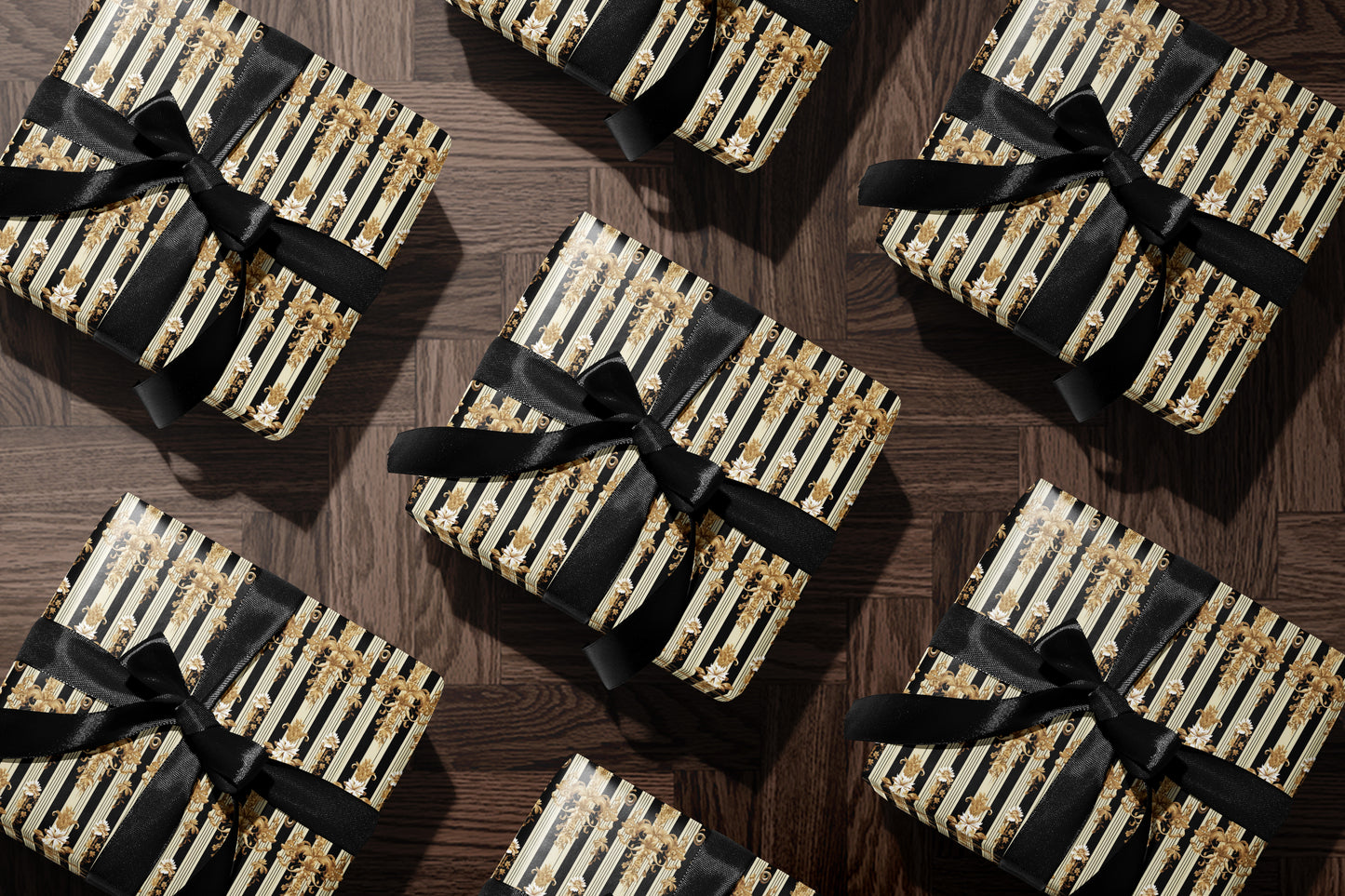 Luxury Black Cream Baroque Wrapping Paper