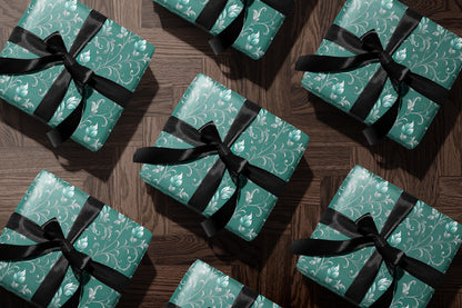 Teal and Silver Floral Damask Wrapping Paper