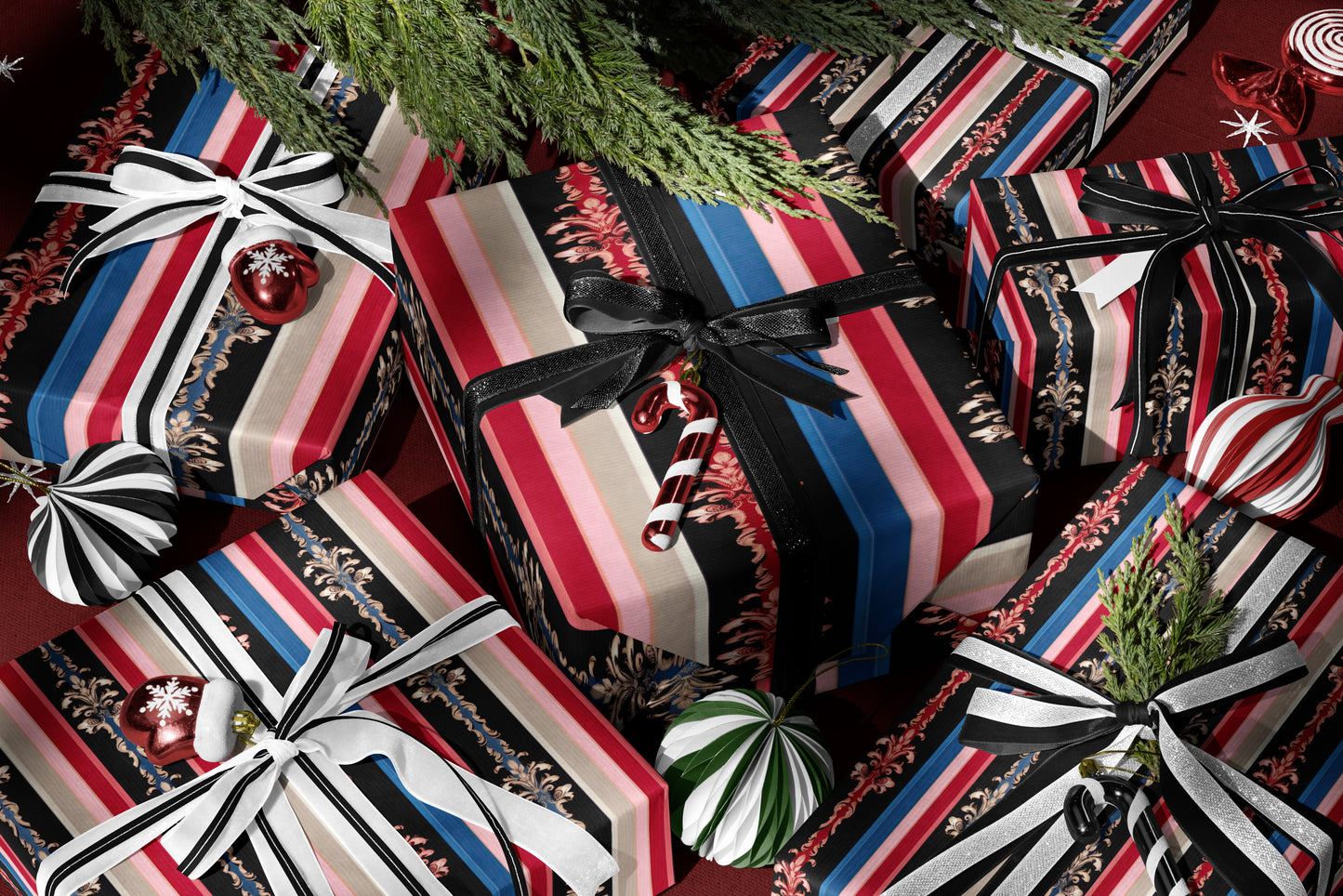 Black Baroque Stripe Wrapping Paper