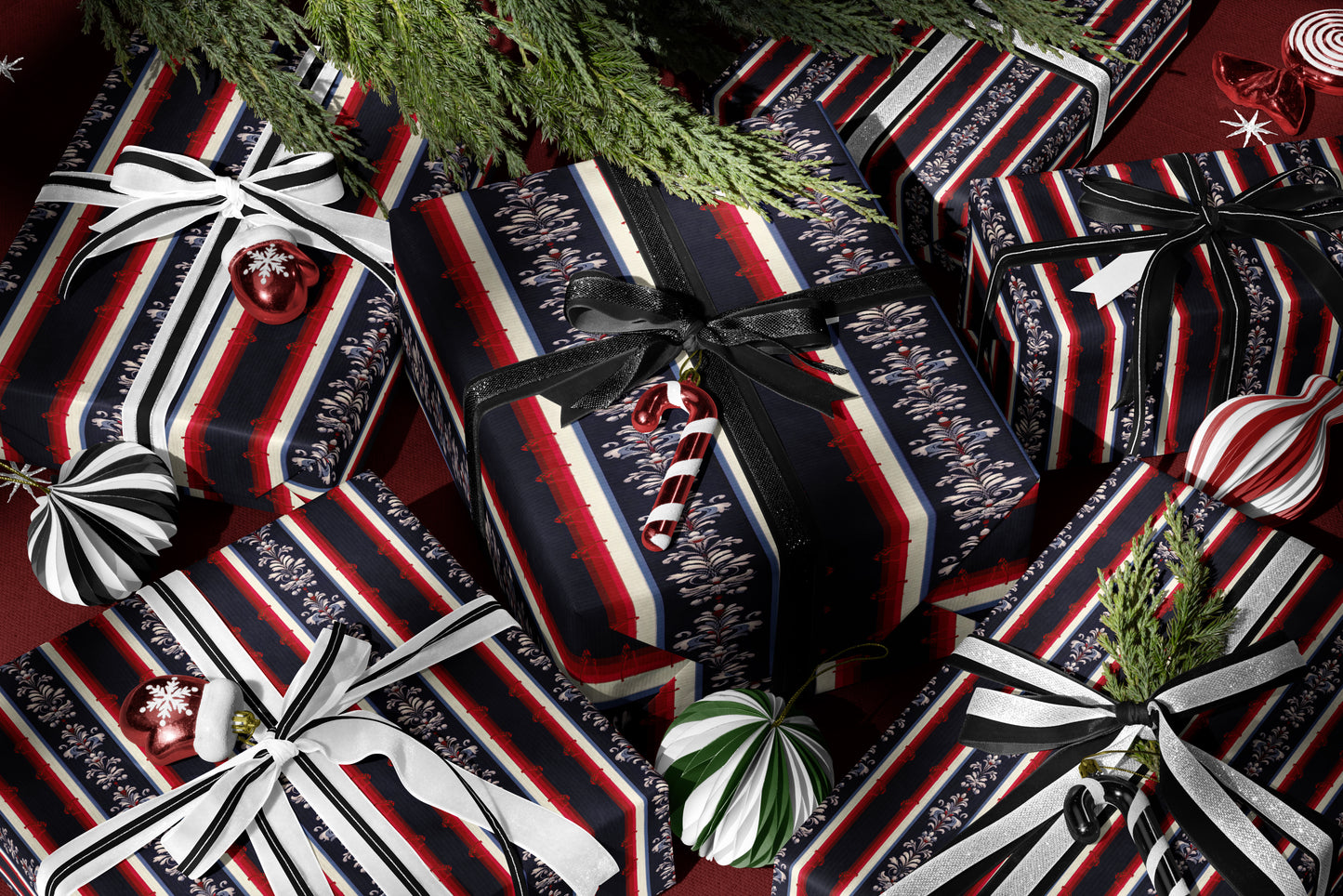 Red Navy Decorative Stripe Wrapping Paper