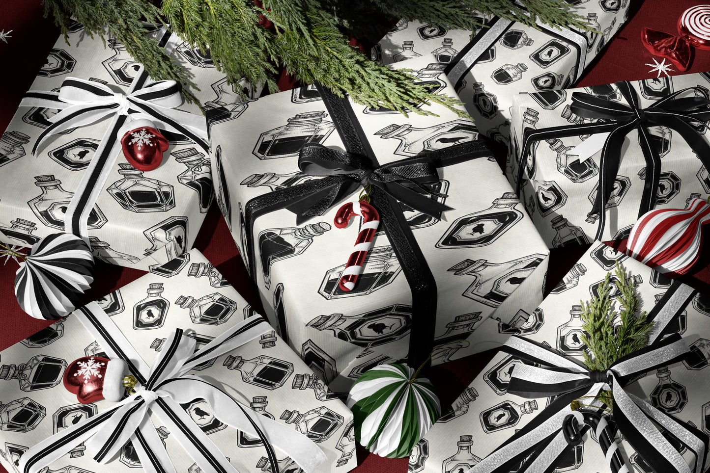 Raven Bottle Pattern Wrapping Paper