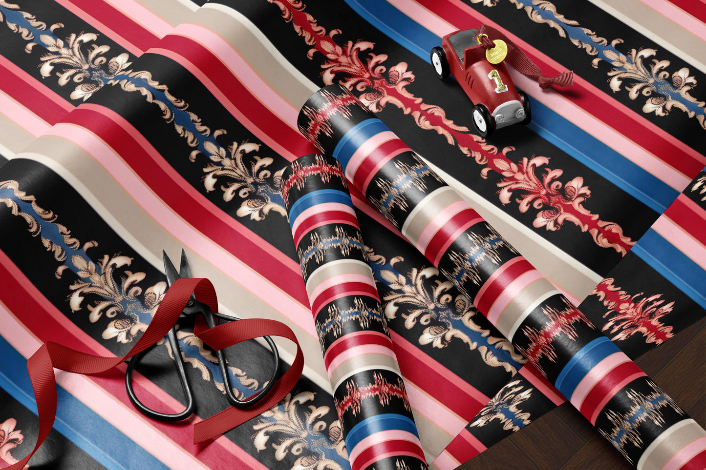 Black Baroque Stripe Wrapping Paper